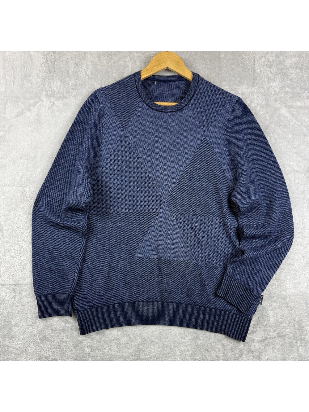 MAERZ München Men Blue Virgin Wool Blend Textured Crewneck Sweater Luxury Design